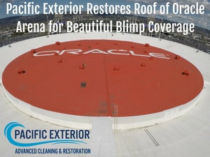 Oracle Arena roof after cleaning by Pacific Exterior