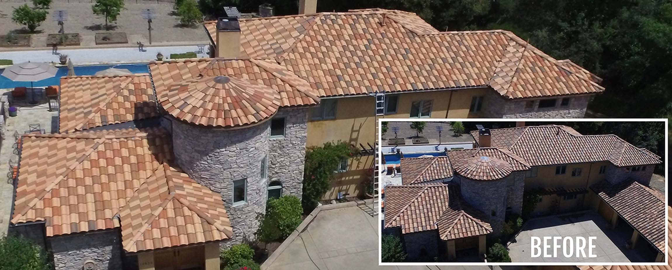 Spanish tile roof cleaning, San Mateo, CA