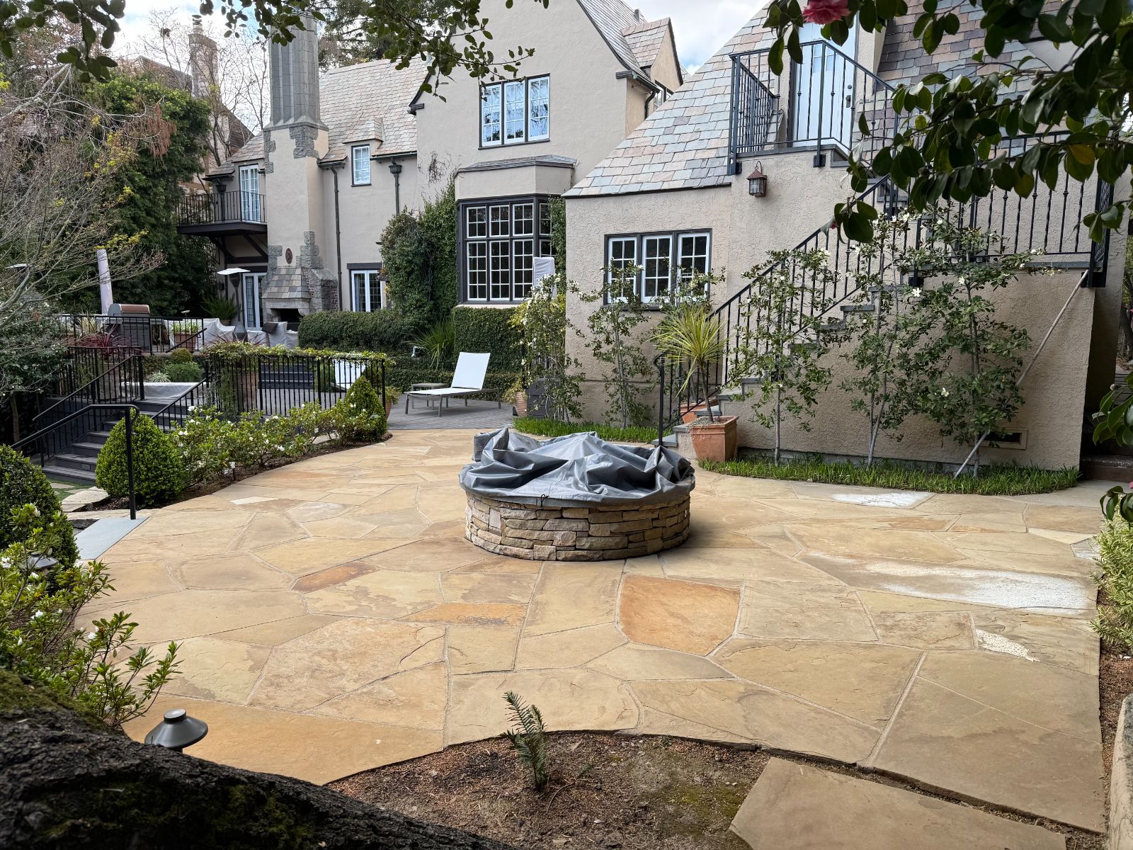 Stone patio with firepit area